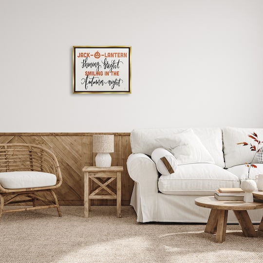 Stupell Industries Autumn Jack-o-Lantern Phrase Framed Floater Canvas Wall Art